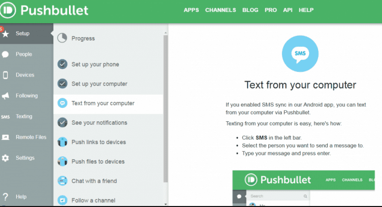User Interface Pushbullet